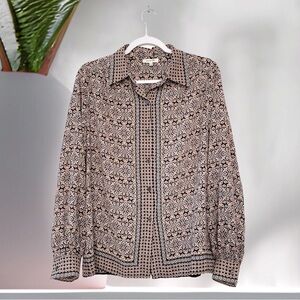 Max Studio Shirt Button Down Crepe Geo Print Collared Long Sleeves